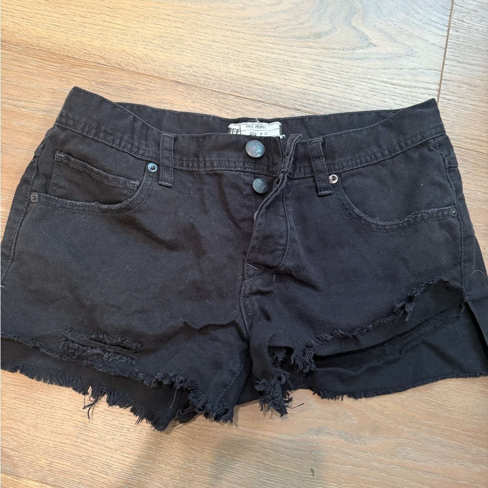 Free People Black Frayed Jean Shorts